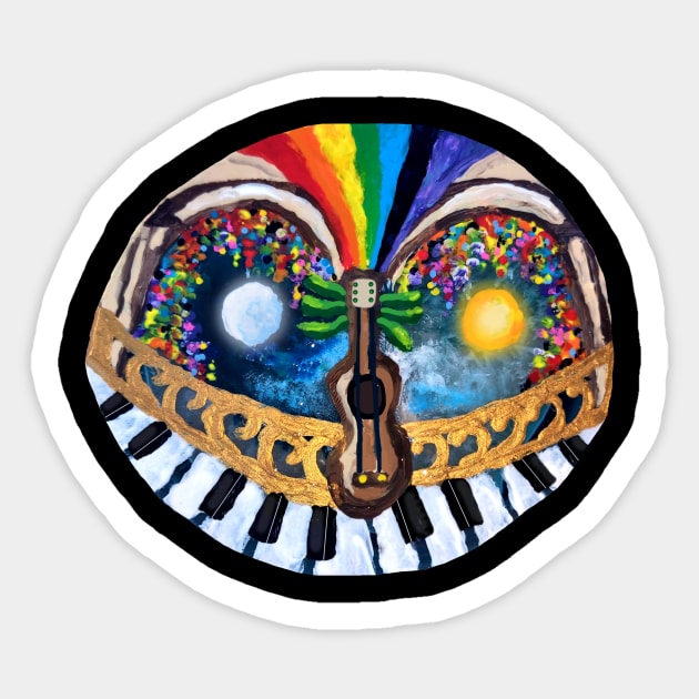 Night and Day Musical Balcony Landscape Sticker by Art by Deborah Camp